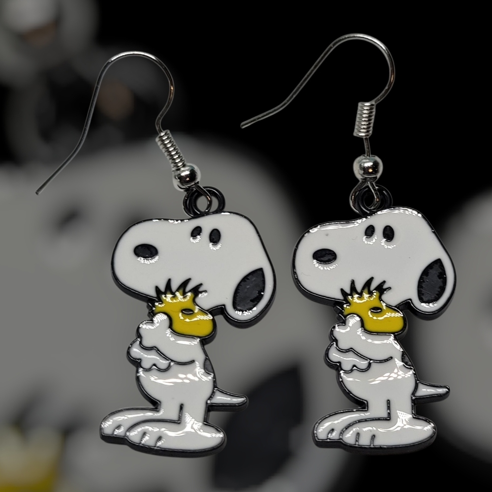 Charming Dog and Bird Earrings - White and Yellow